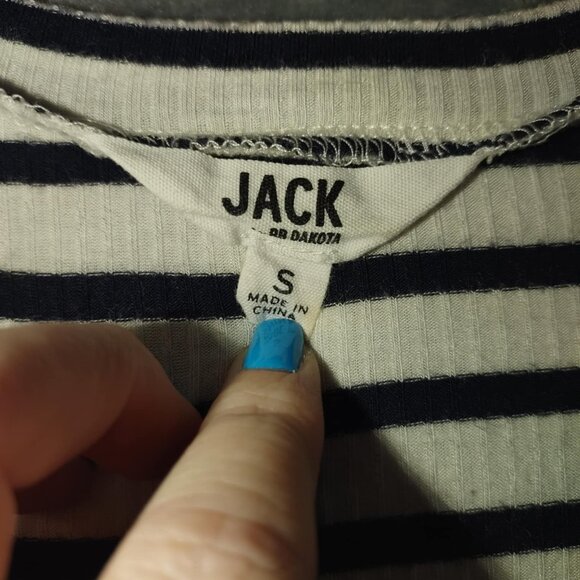 Jack by BB Dakota Women S Navy White stripes Soft rib knit Nautical V-Neck Top - Picture 2 of 10